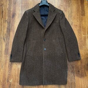 Spier and MacKay Brown Herringbone Italian Wool Overcoat